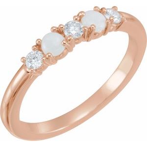 14K Rose Natural White Opal & 1/5 CTW Natural Diamond Stackable Ring  