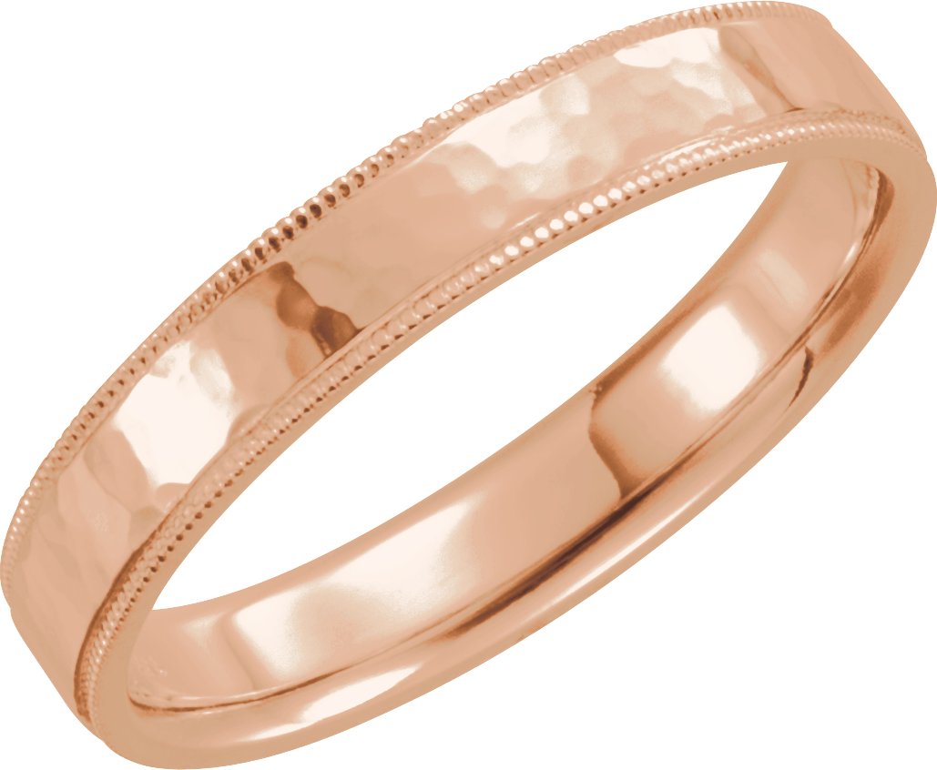 14K Rose 5 mm Flat Band with Hammered Texture & Milgrain Size 11.5