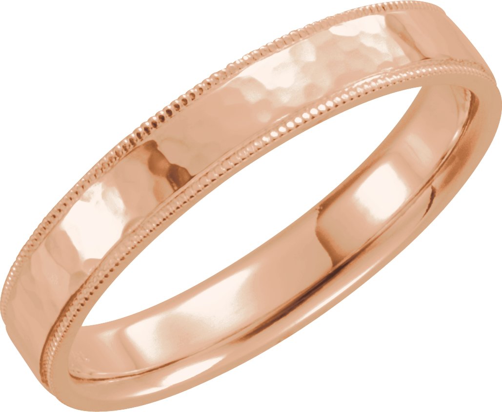 14K Rose 5 mm Flat Band with Hammered Texture & Milgrain Size 9