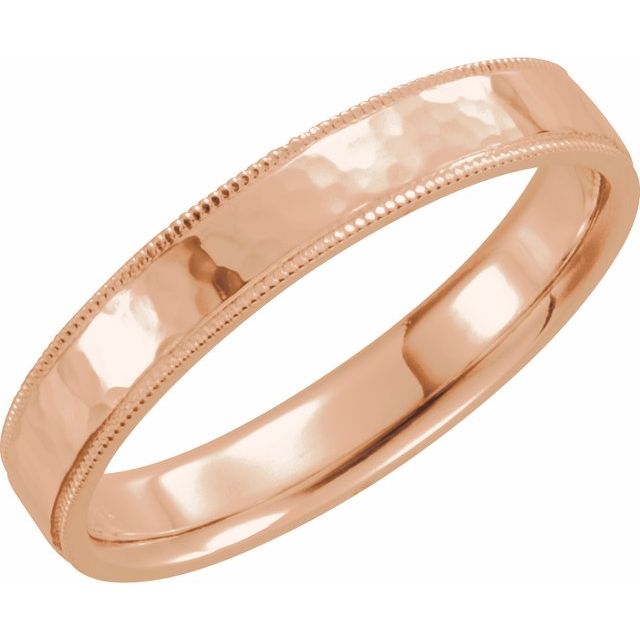 14K Rose 5 mm Flat Band with Hammered Texture & Milgrain Size 9