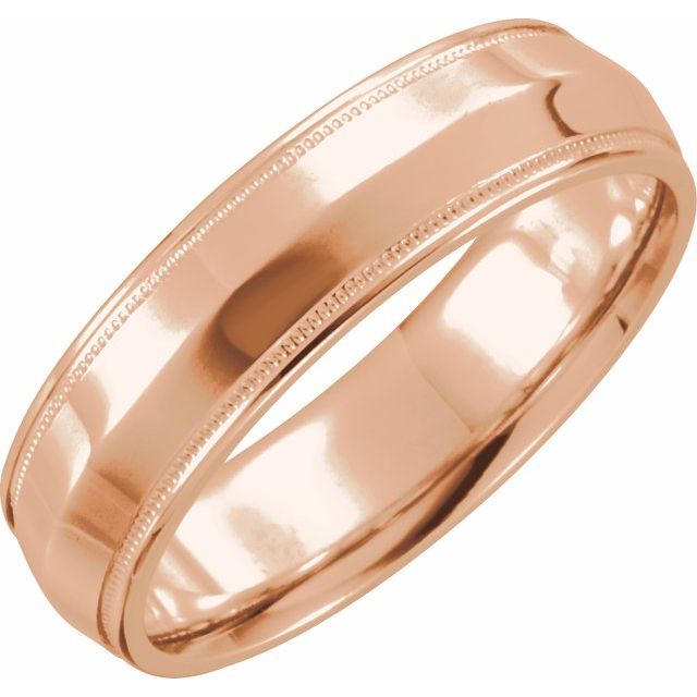 14K Rose 6 mm Knife Edge Comfort-Fit Band with Milgrain Size 10