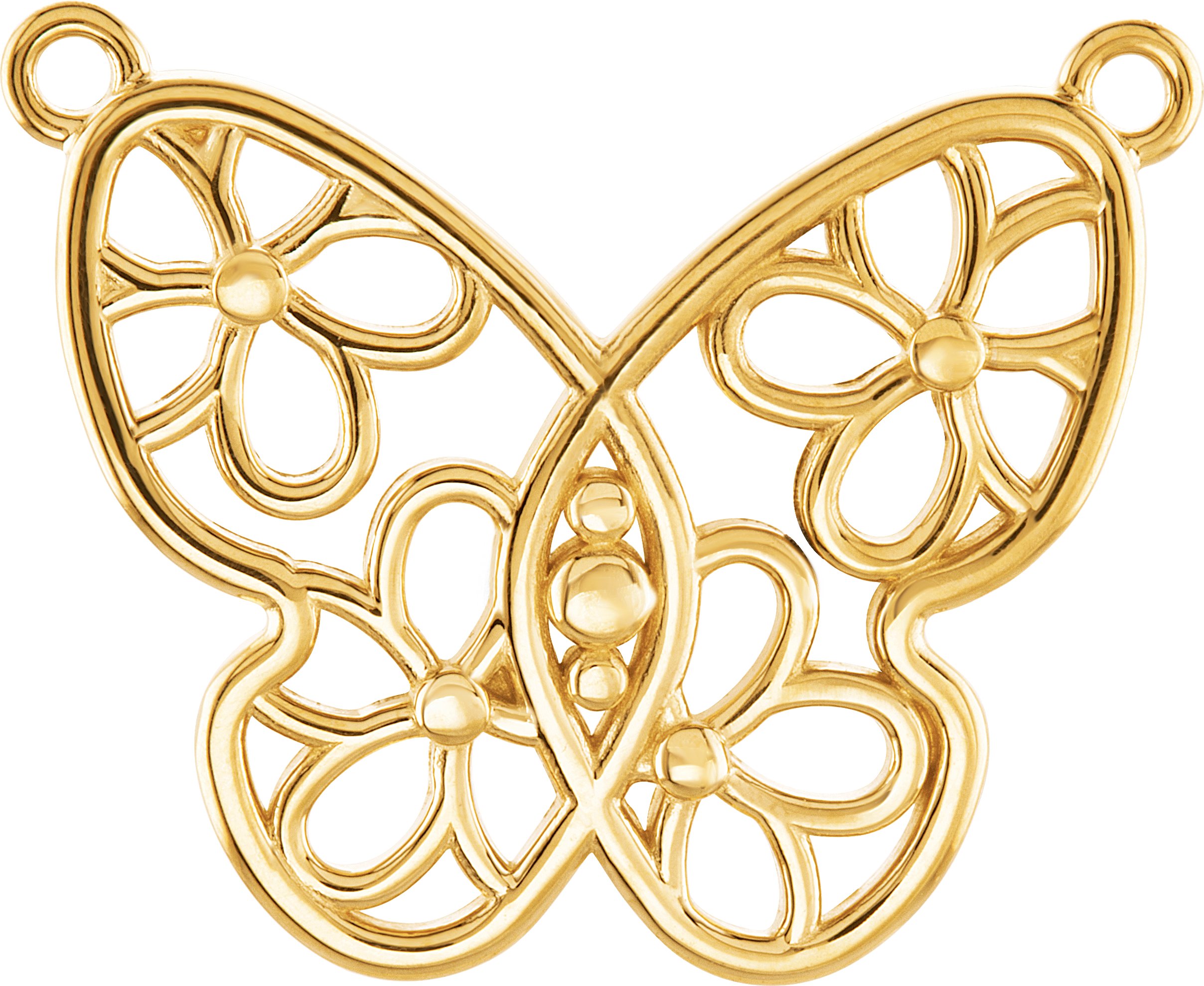 14K Yellow Butterfly & Floral Necklace Center     