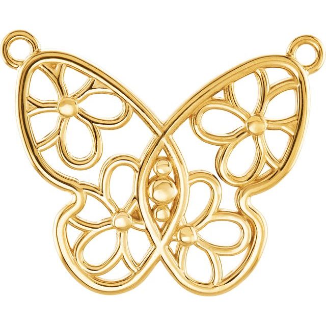 14K Yellow Butterfly & Floral Necklace Center     