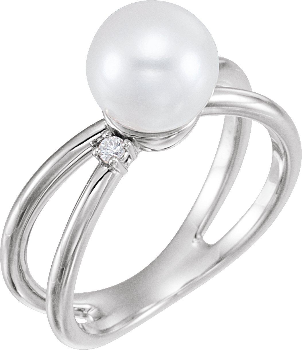 Sterling Silver Cultured White Freshwater Pearl & .04 CTW Natural Diamond Ring  