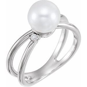 Sterling Silver Cultured White Freshwater Pearl & .04 CTW Natural Diamond Ring  