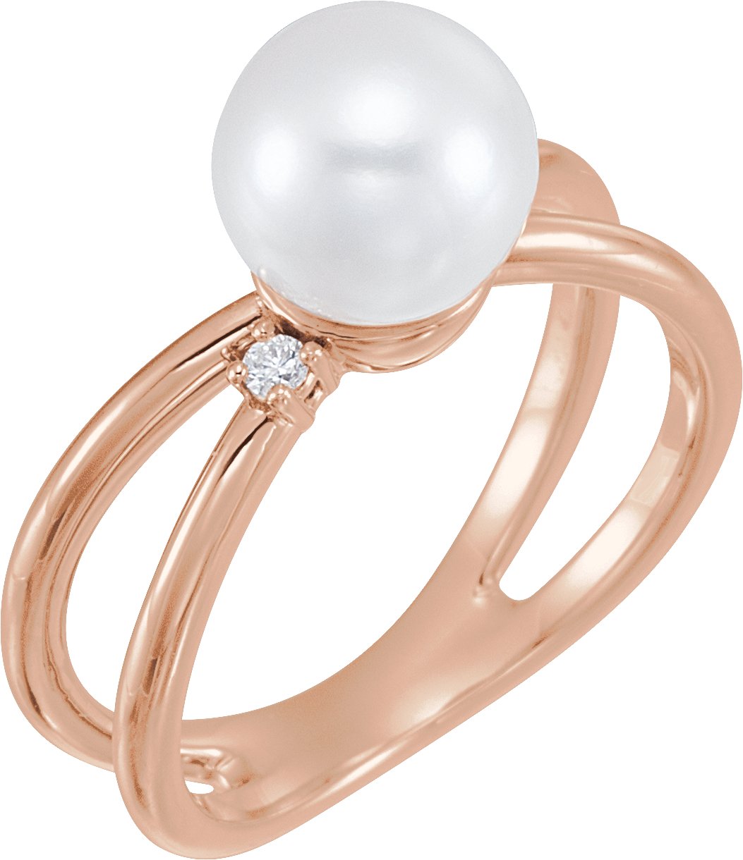 14K Rose Freshwater Cultured Pearl & .04 CTW Diamond Ring  