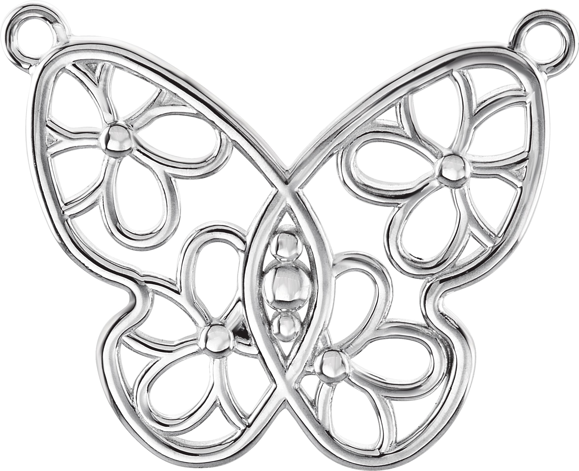 14K White Butterfly & Floral Necklace Center     