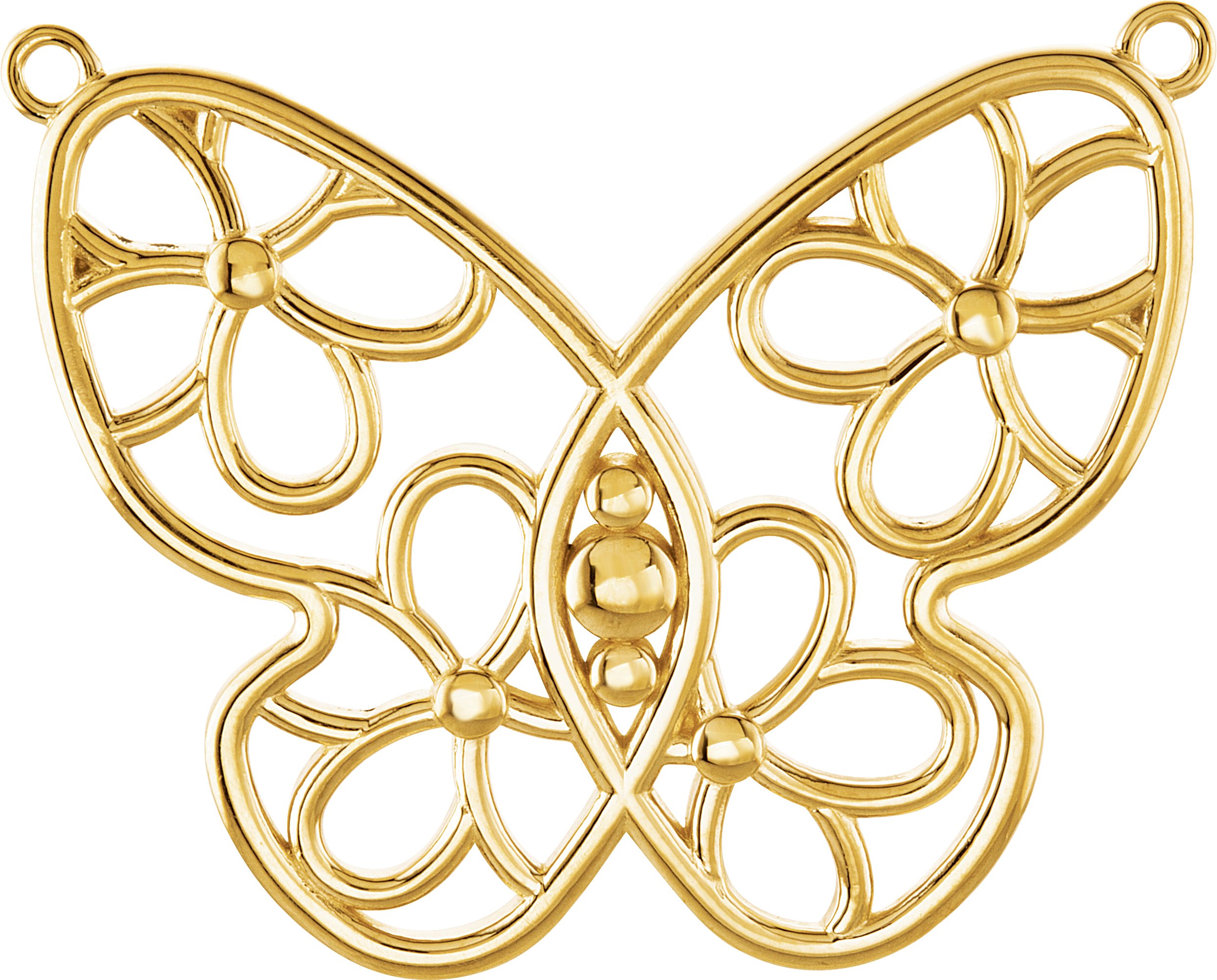 14K Yellow Gold Butterfly & Floral Necklace Center     