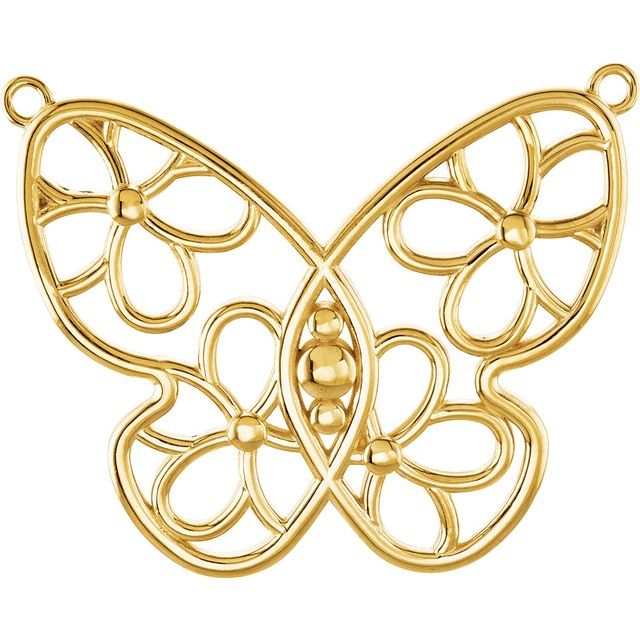 14K Yellow Butterfly & Floral Necklace Center     