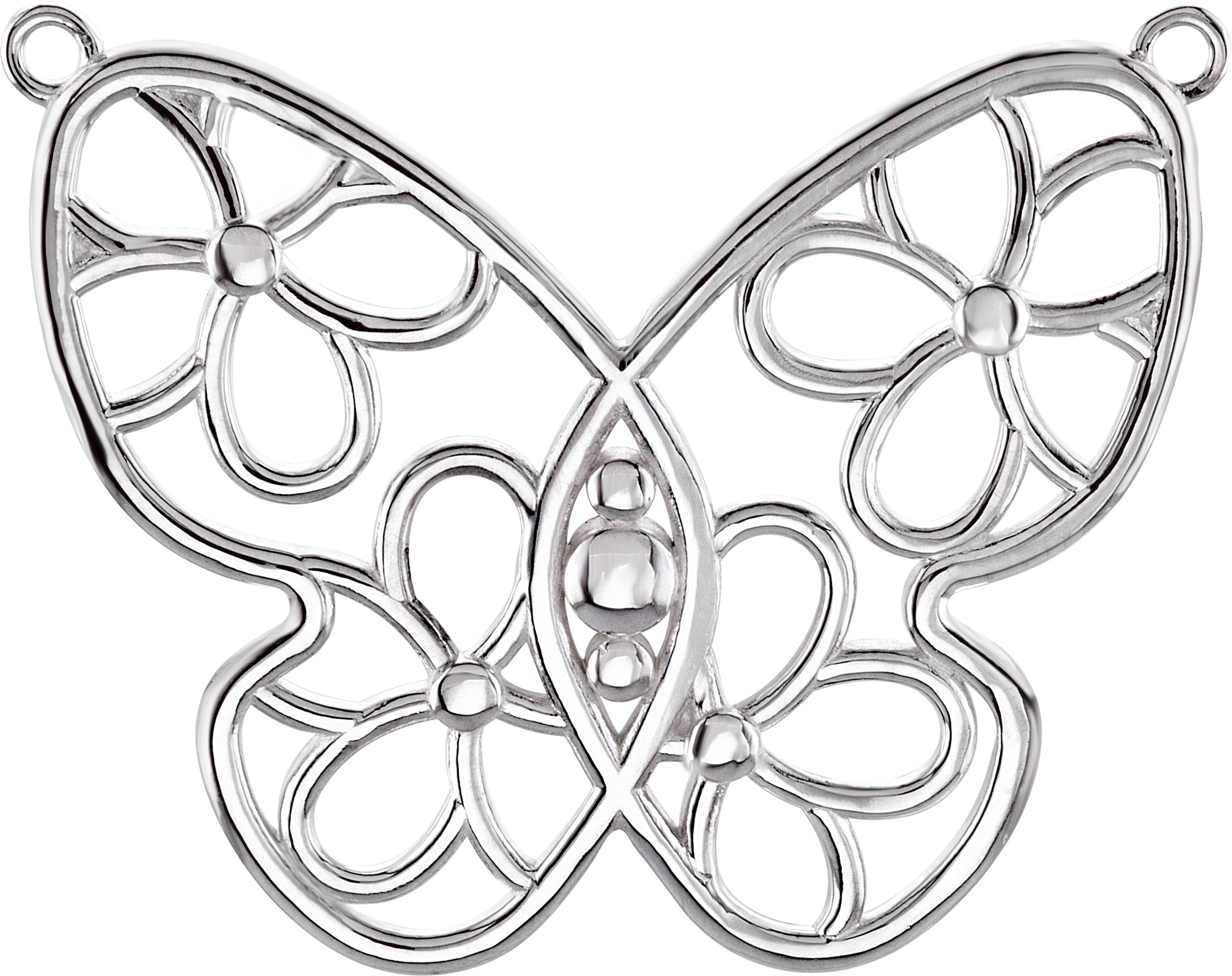 14K White Gold Butterfly & Floral Necklace Center     