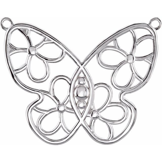 14K White Butterfly & Floral Necklace Center     