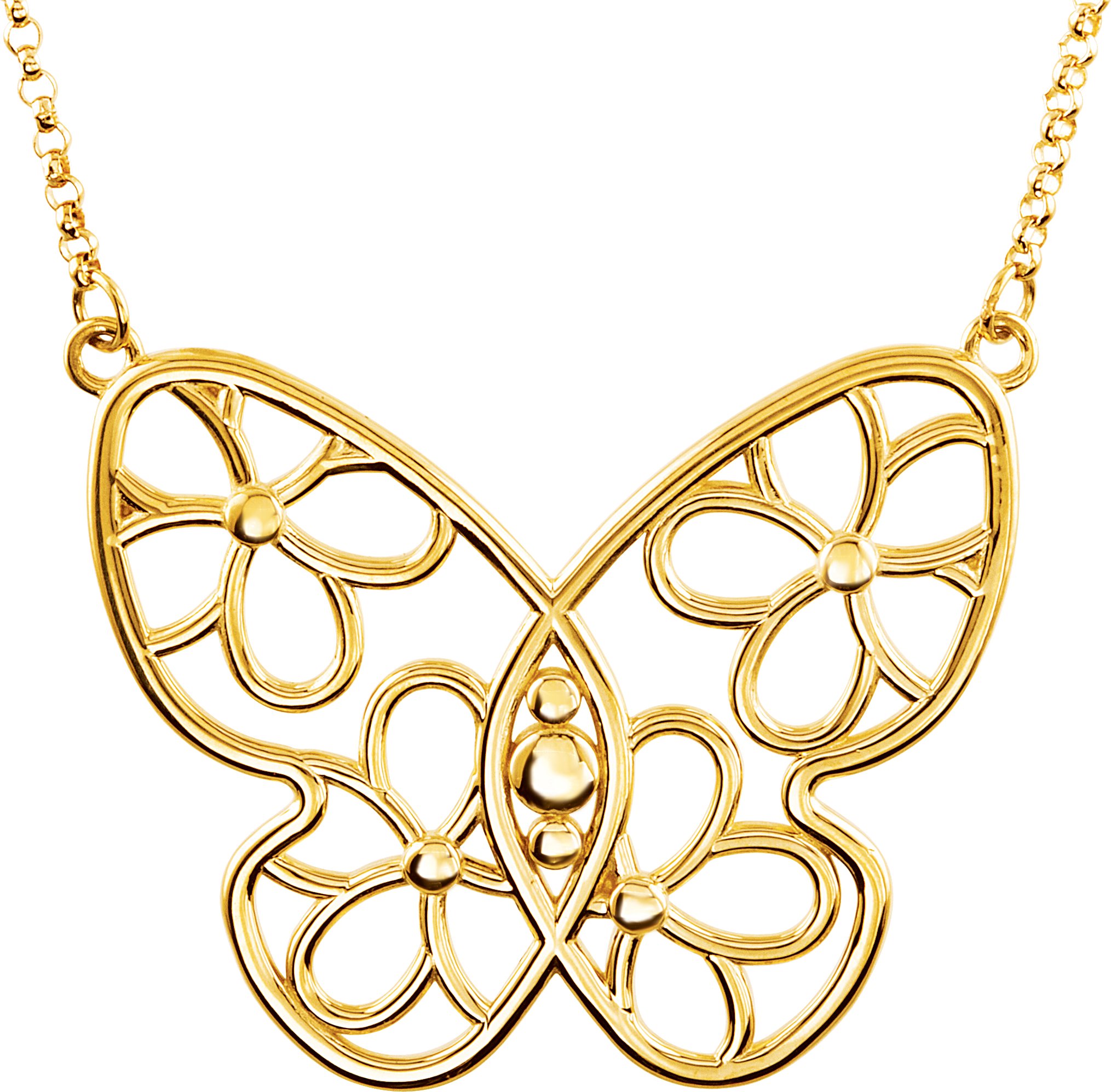 14K Yellow Butterfly & Floral 15.5