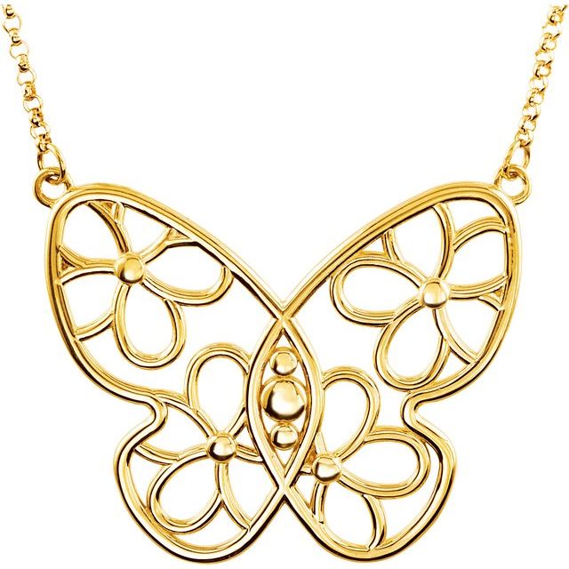 14K Yellow Butterfly & Floral 15.5
