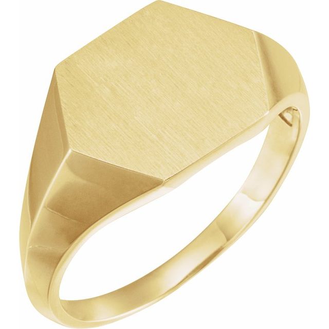 10K Yellow 14 mm Hexagon Signet Ring
