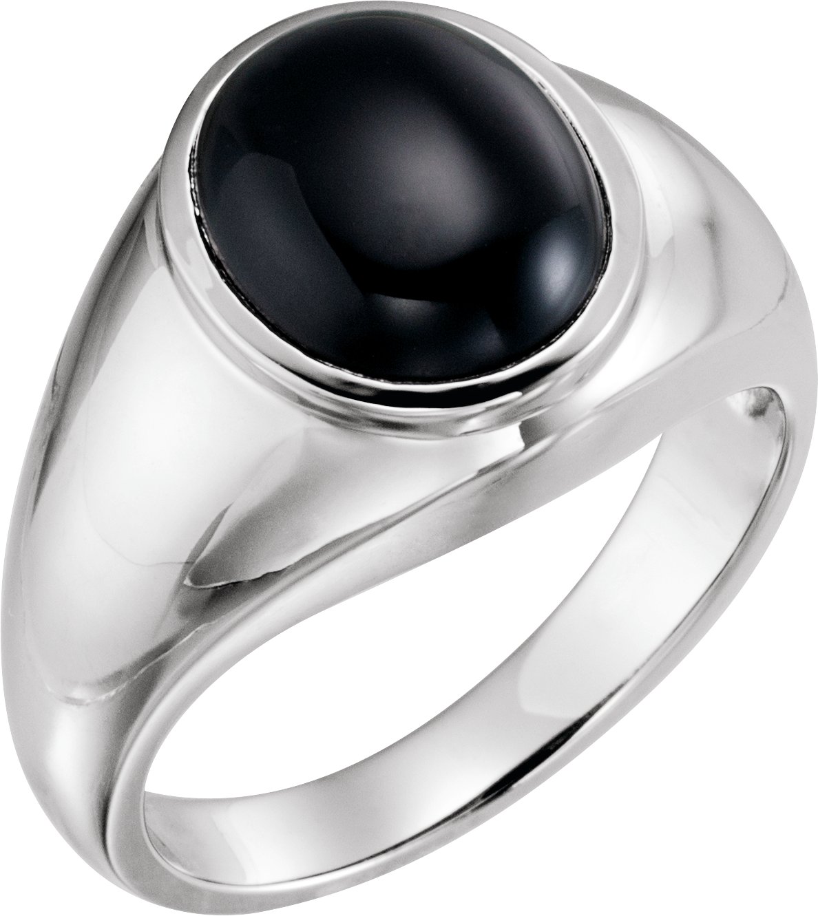 14K White Natural Black Onyx Men-s Ring