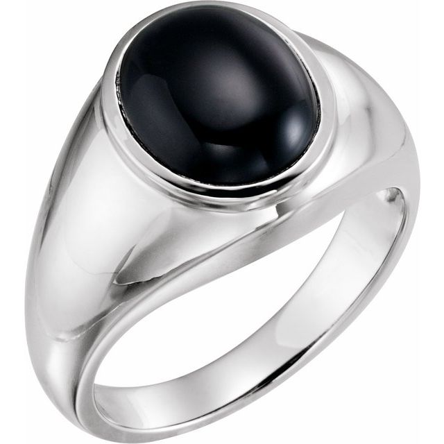 Sterling Silver Natural Black Onyx Men-s Ring