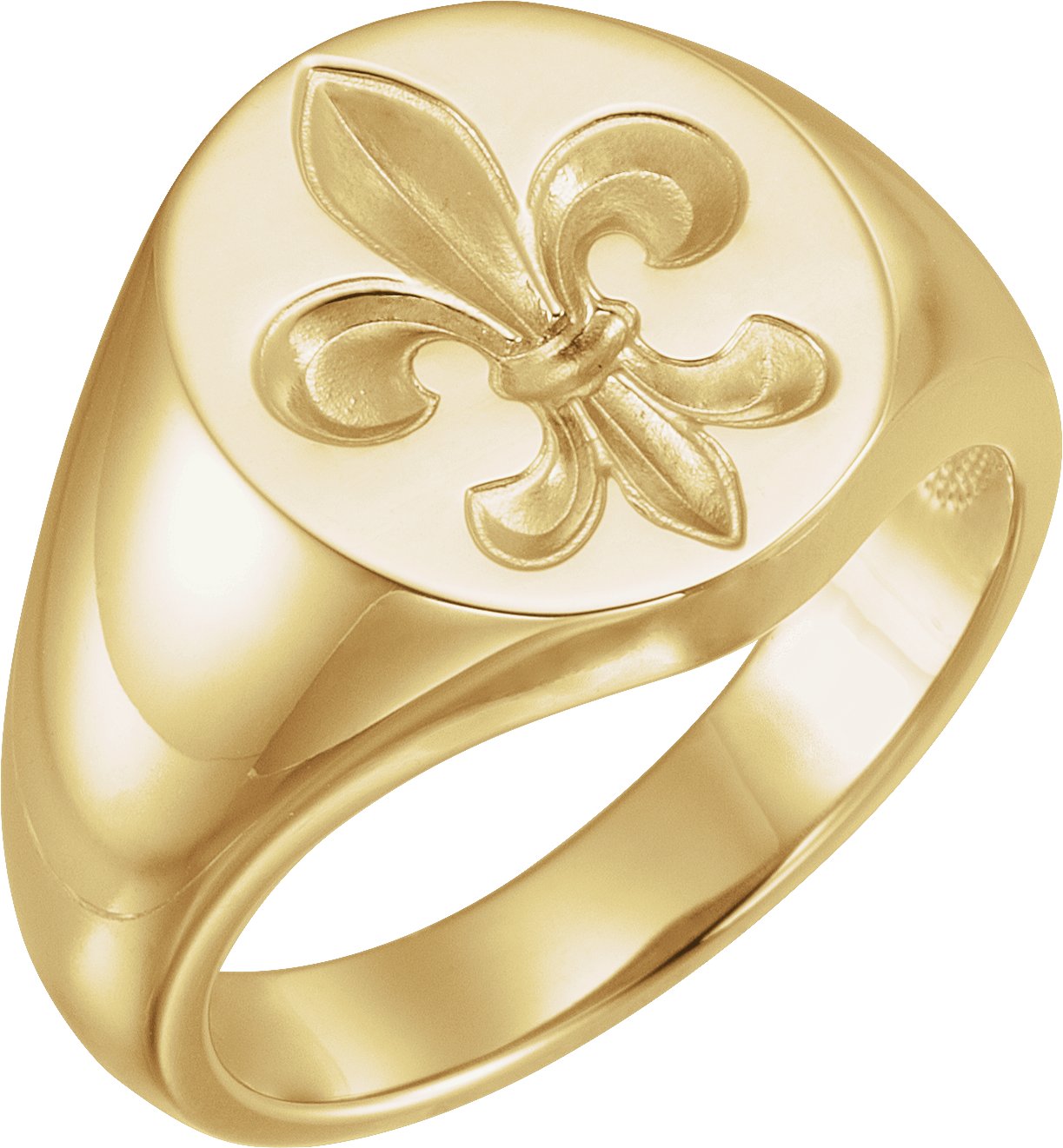 14K Yellow 16x11 Oval Fleur-de-lis Signet Ring