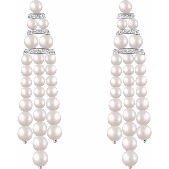 14K White Freshwater Cultured Pearl & 1/4 CTW Diamond Earrings  
