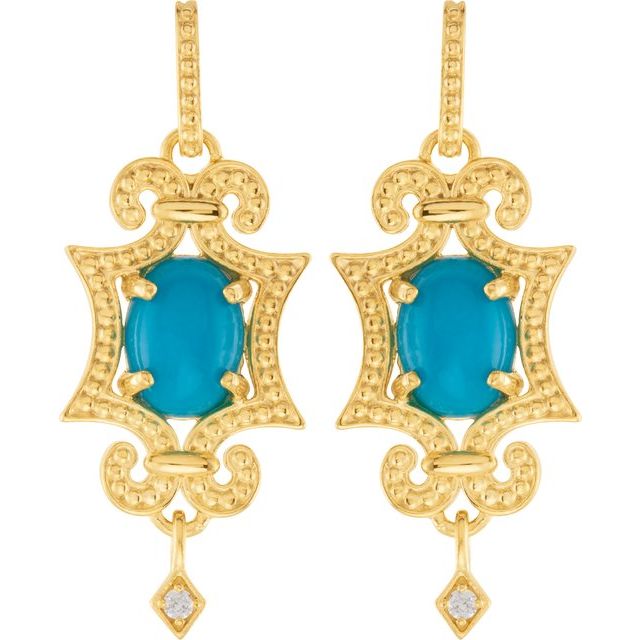 14K Yellow Natural Turquoise & .03 CTW Natural Diamond Earrings