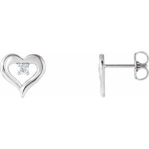 Sterling Silver 1/10 CTW Diamond Heart Stud Earrings  