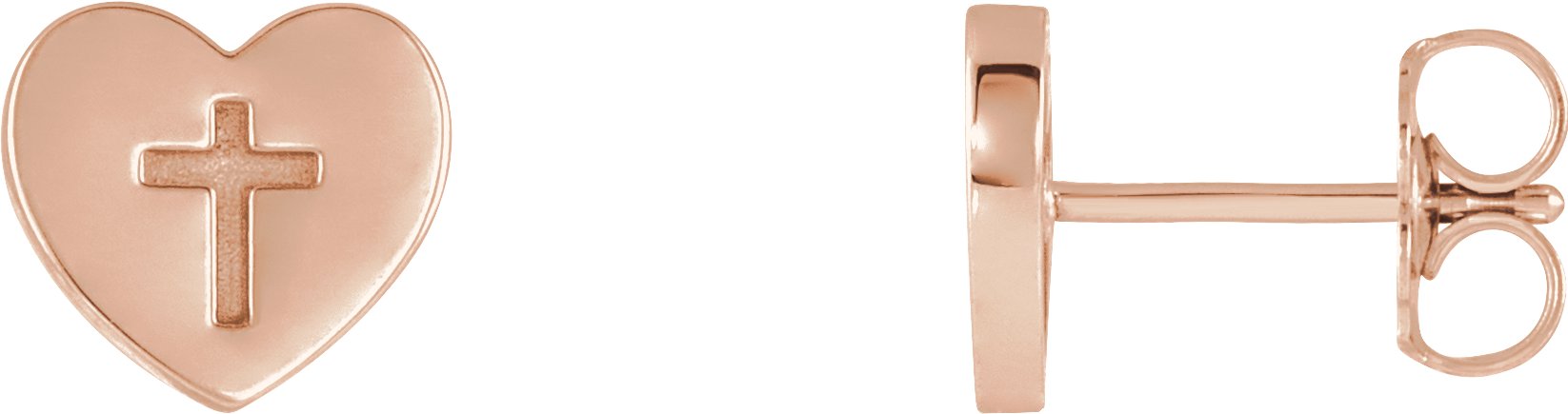 14K Rose Heart & Cross Earrings