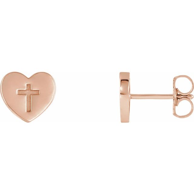 14K Rose Heart & Cross Earrings