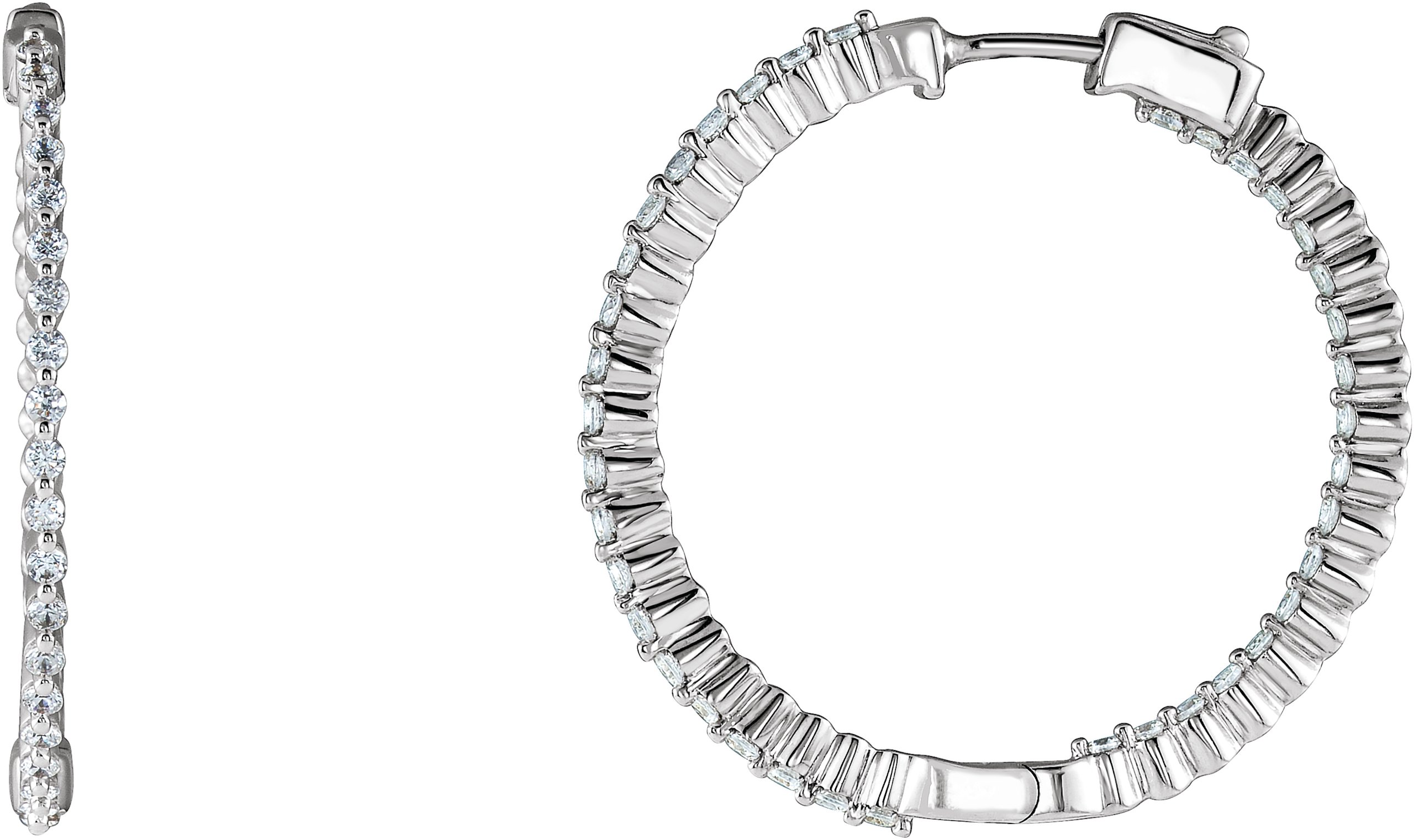Sterling Silver Imitation White Cubic Zirconia Inside-Outside 32 mm Hoop Earrings