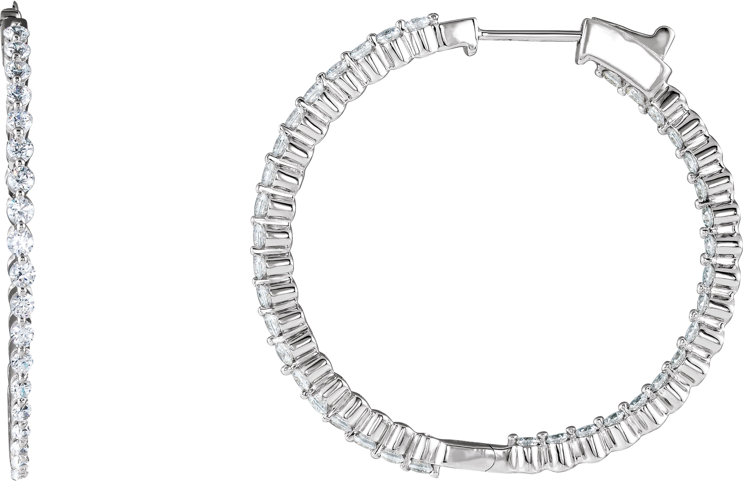 Sterling Silver Imitation White Cubic Zirconia Inside-Outside 42 mm Hoop Earrings