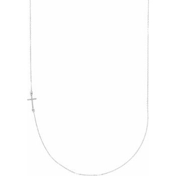 Sterling Silver .04 CTW Diamond Off Center Sideways Cross 16 inch Necklace Ref. 13201851