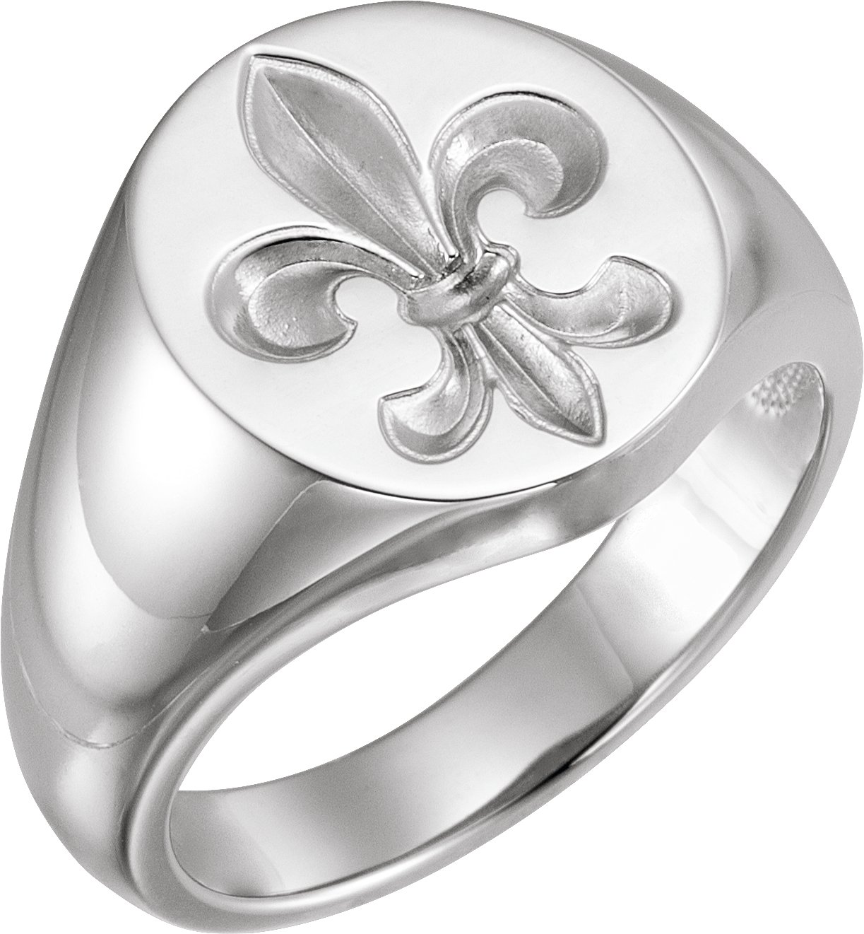 Sterling Silver 16x11 Oval Fleur-de-lis Signet Ring