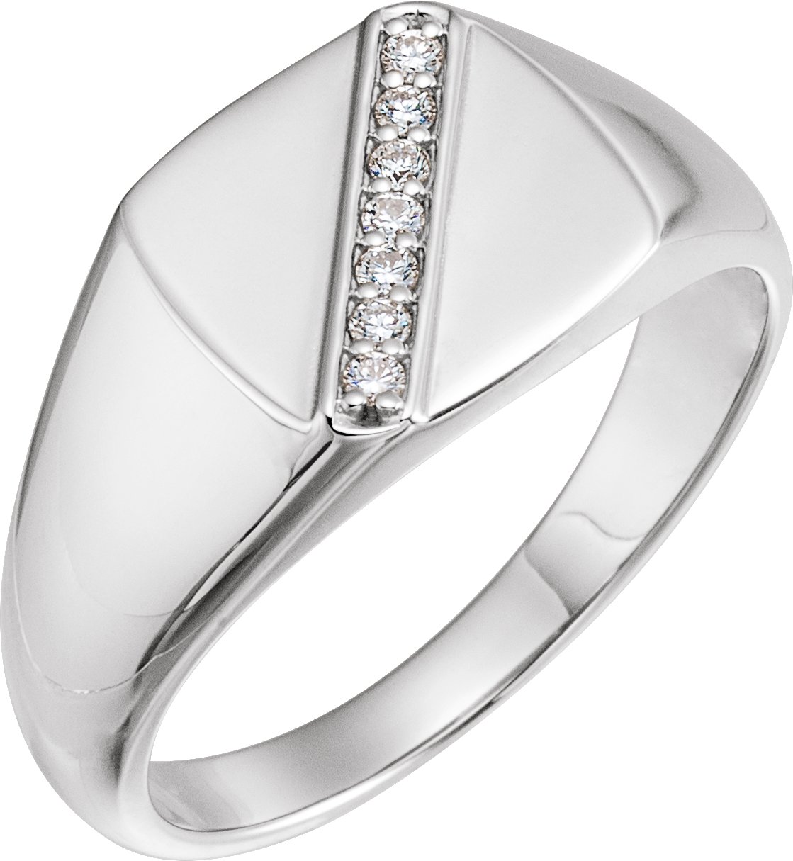 14K White 1/10 CTW Diamond 12 mm Square Signet Ring