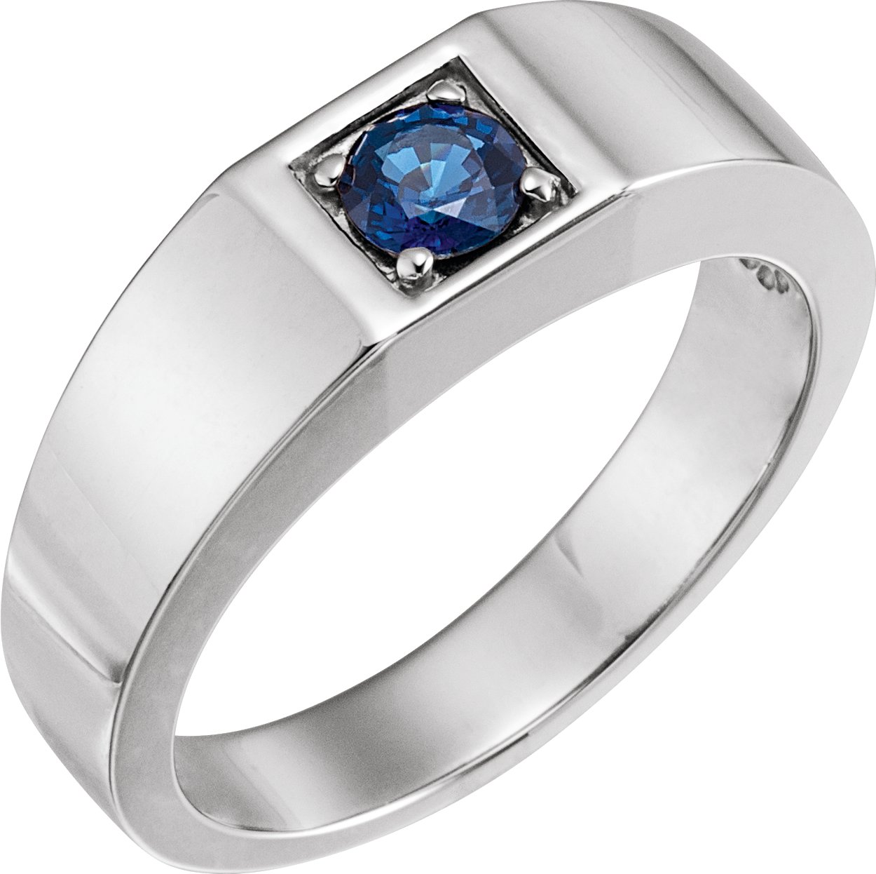 14K White Natural Blue Sapphire Ring