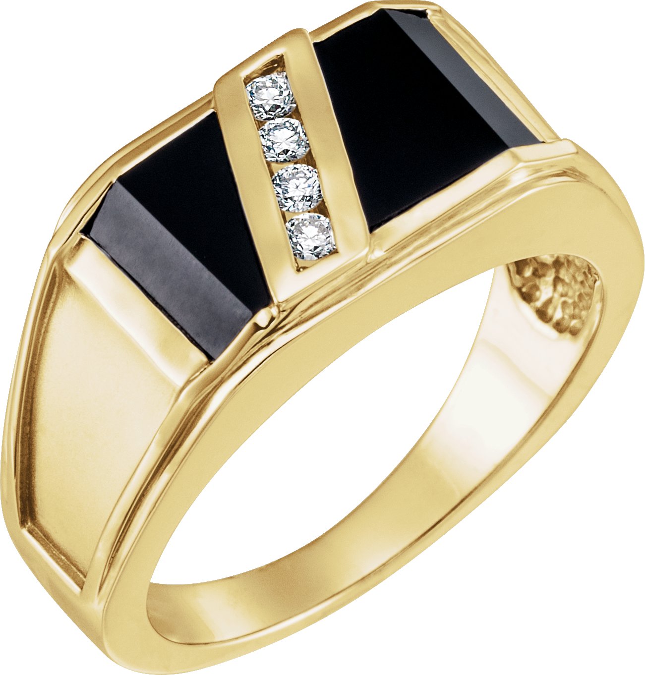 10K Yellow Natural Black Onyx & 1/8 CTW Natural Diamond Bezel-Set Ring
