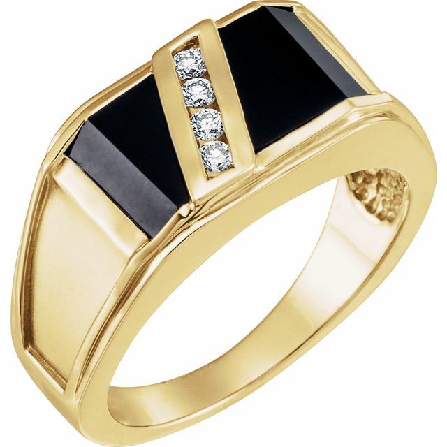 10K Yellow Natural Black Onyx & 1/8 CTW Natural Diamond Bezel-Set Men-s Ring
