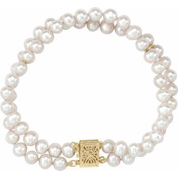 14K Yellow 5 5.5 mm Freshwater Cultured Pearl Double Strand 7 inch Bracelet Ref. 143831