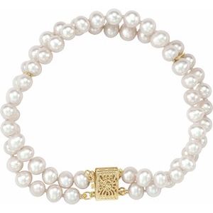 14K Yellow 5-5.5 mm Freshwater Cultured Pearl Double Strand 7" Bracelet