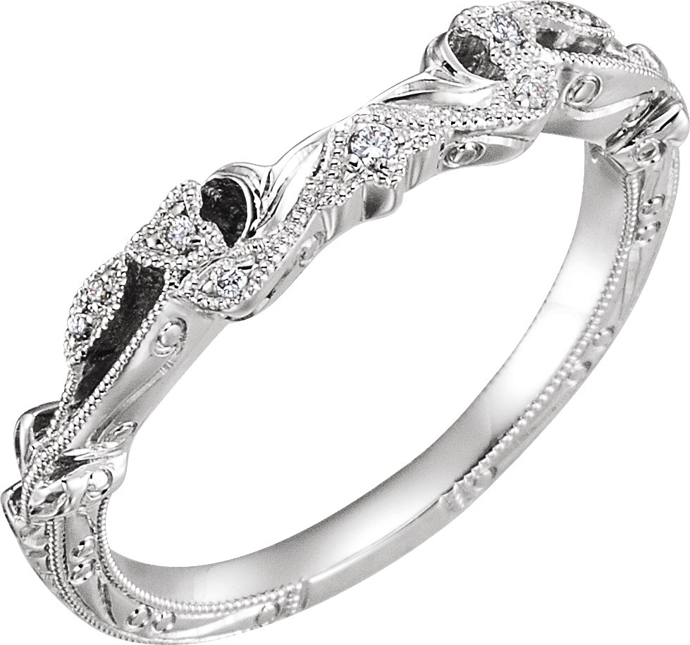 14K White .05 CTW Diamond Matching Band for 5.2mm, 5.8mm, & 6.5mm Round Ring Size 6
