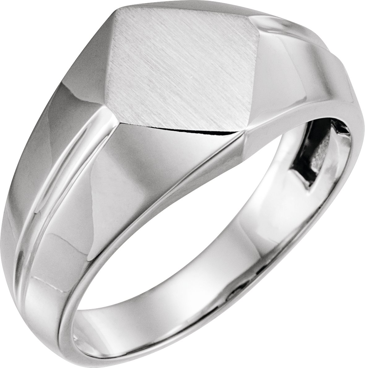 14K White 12x11 mm Rectangle Signet Ring