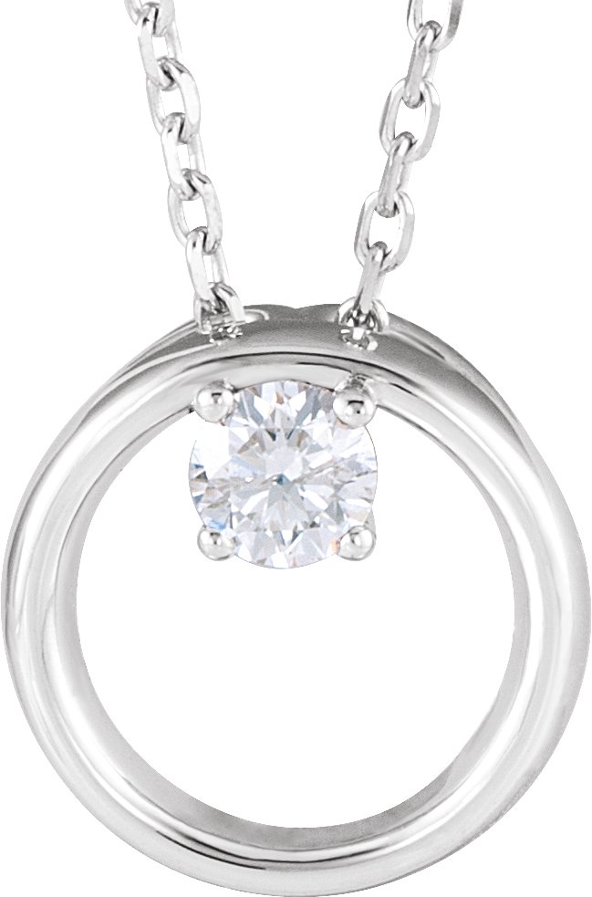 14K White 1/10 CT Natural Diamond Circle 16-18" Necklace  