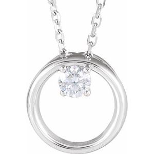 14K White 1/10 CT Natural Diamond Circle 16-18" Necklace  