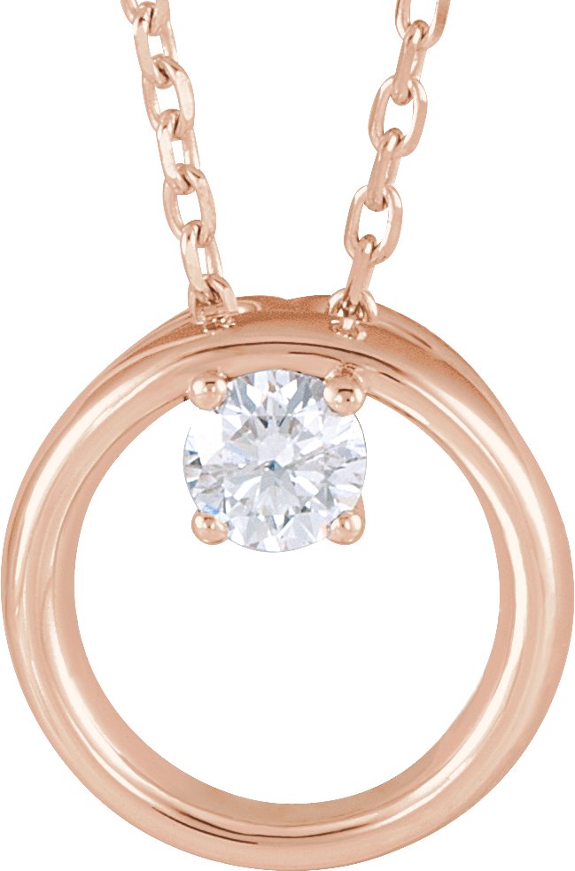 14K Rose 1/10 CT Natural Diamond Circle 16-18" Necklace  