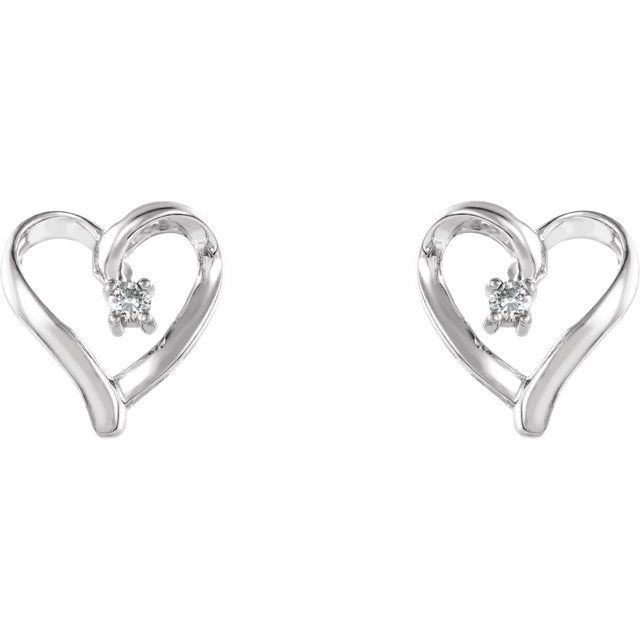 14K White .04 CTW Diamond Heart Earrings