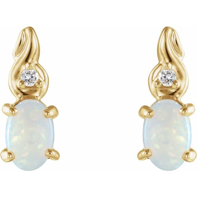 14K Yellow Natural White Opal & .03 CTW Natural Diamond Earrings