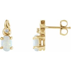 14K Yellow Opal & .03 CTW Diamond Earrings