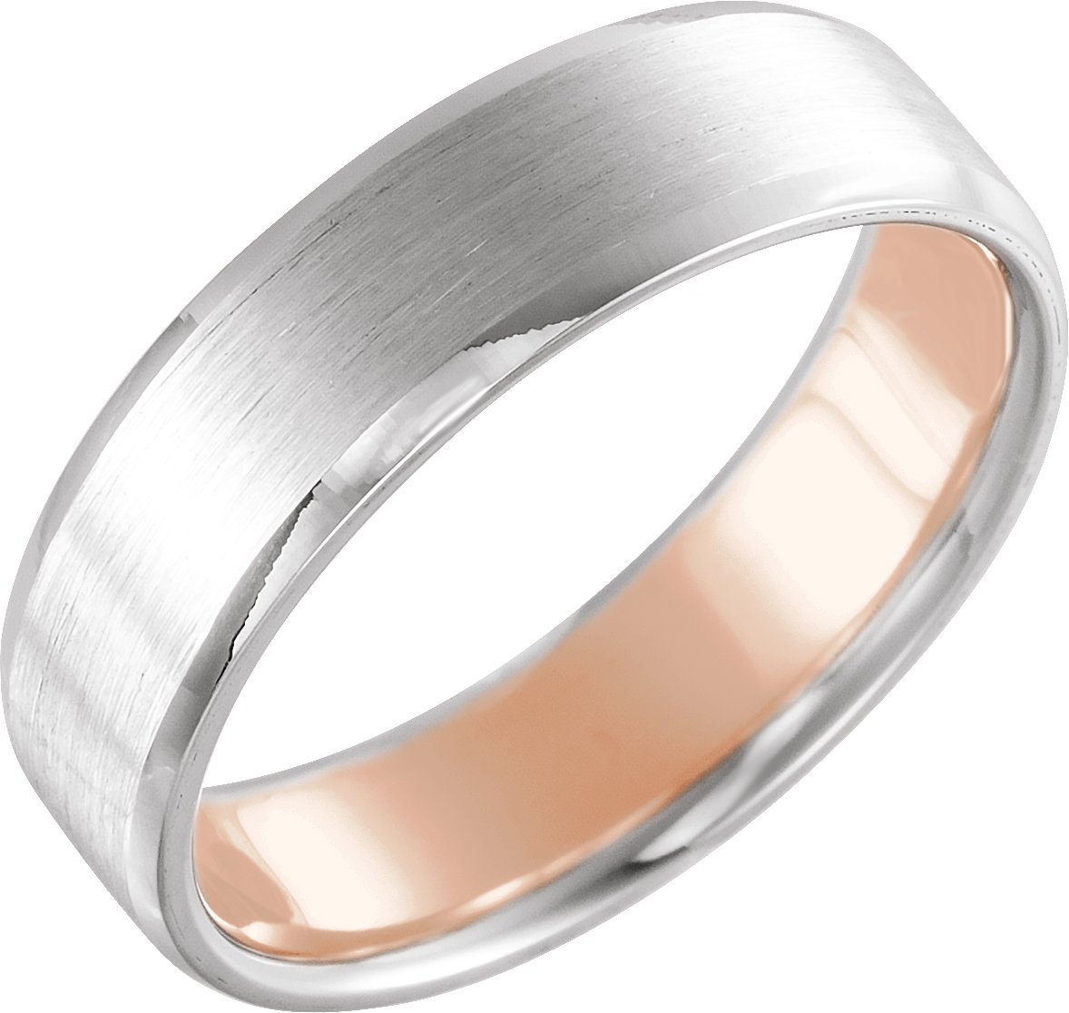 14K White/Rose 7 mm Beveled-Edge Band with Matte Finish Size 10.5