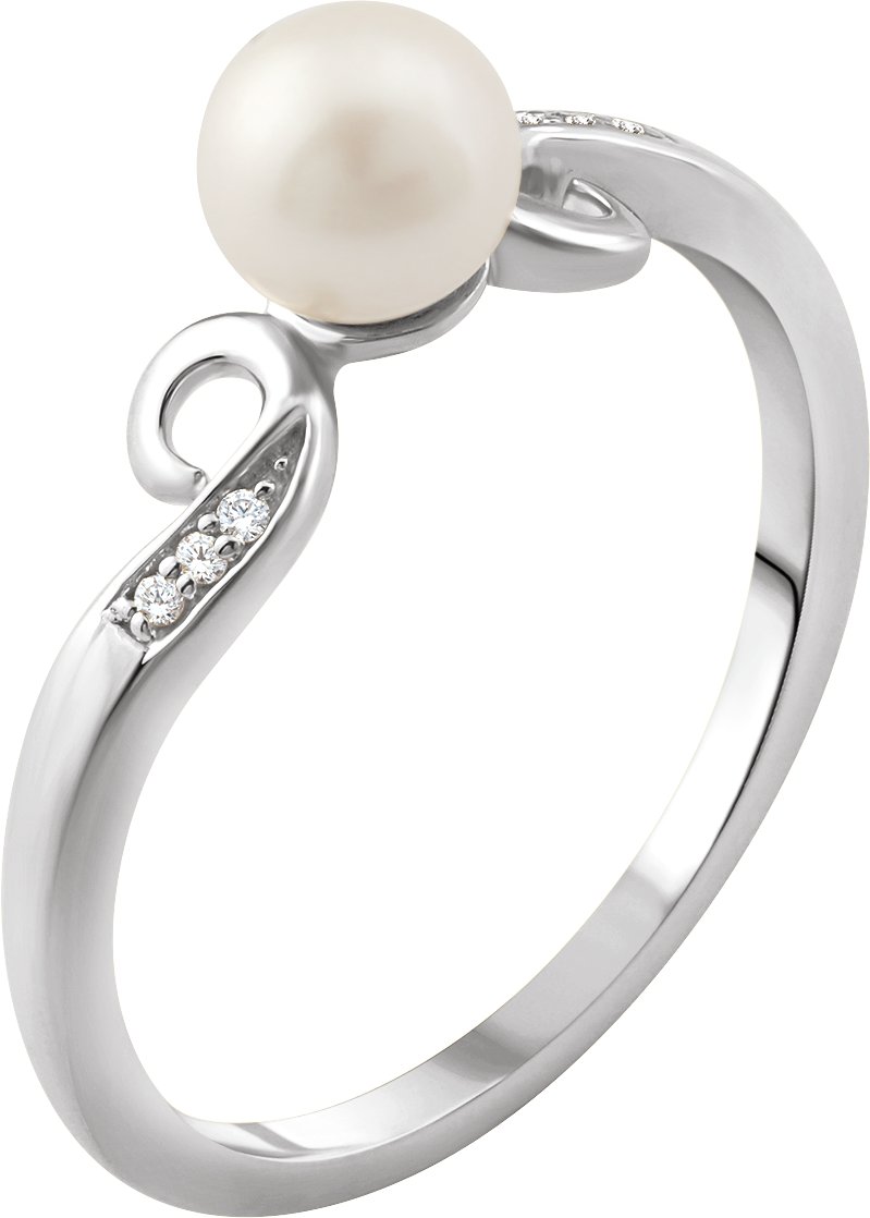 Cultured White Freshwater Pearl And .02 CTW Natural Diamond Ring – 14K White Gold