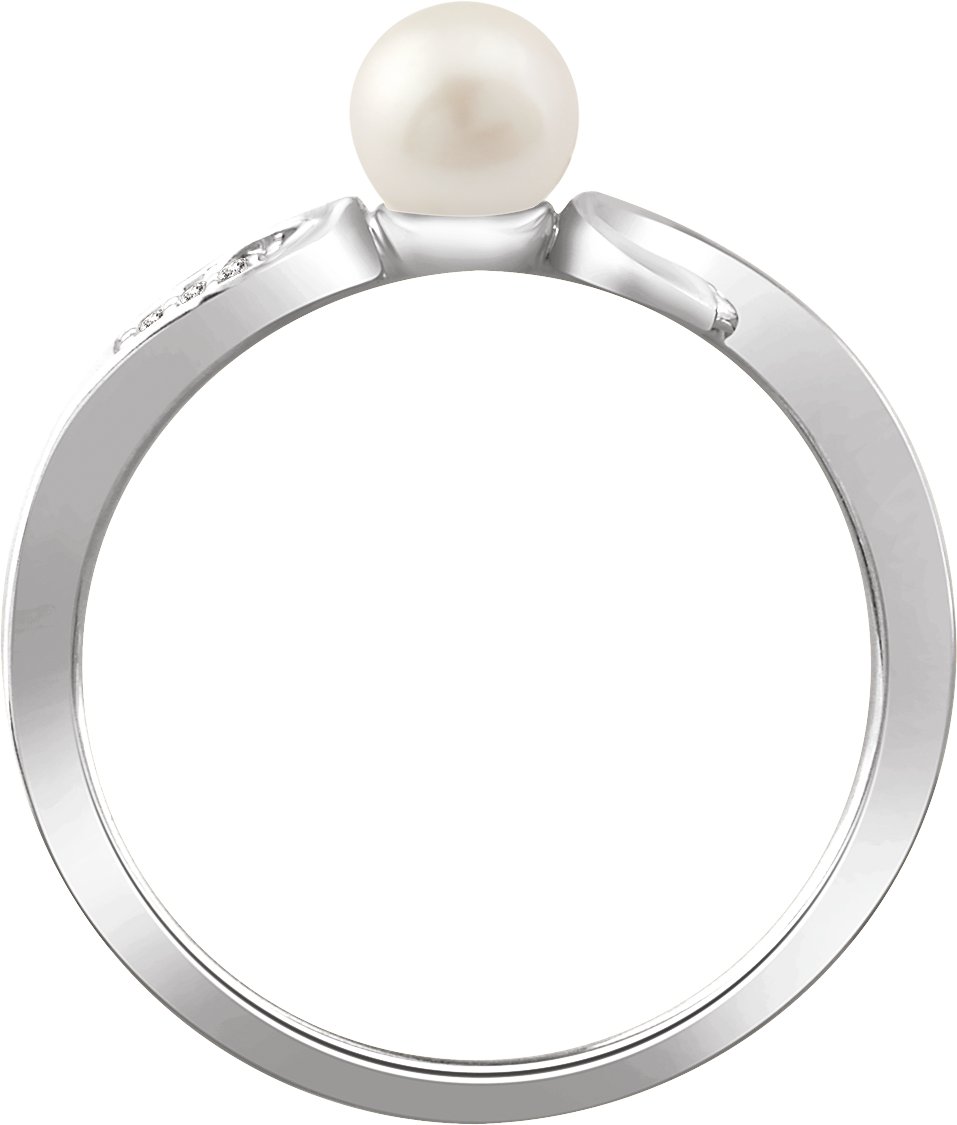 Alternative view of Cultured White Freshwater Pearl And .02 CTW Natural Diamond Ring – 14K White Gold