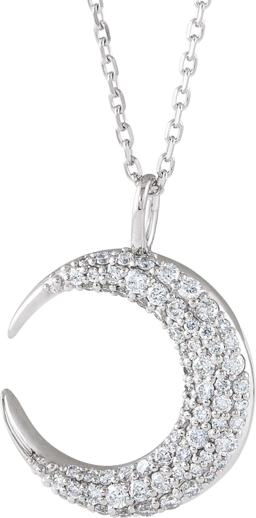 14K White 1/3 CTW Natural Diamond Crescent Moon 16-18 Necklace