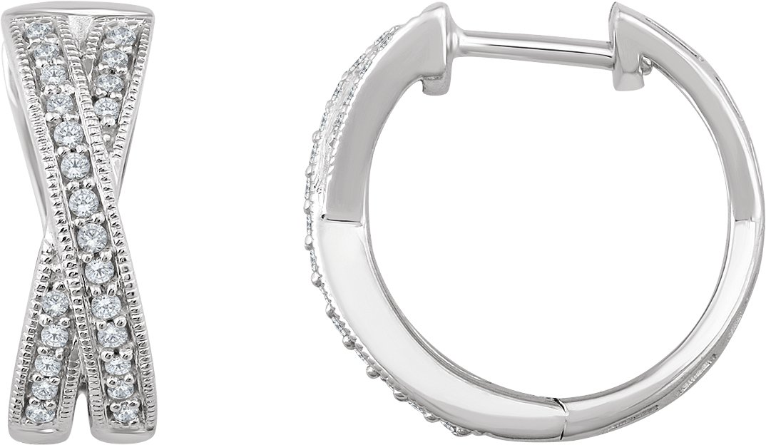 14K White 1/5 CTW Natural Diamond Criss-Cross 15.5 mm Hoop Earrings  