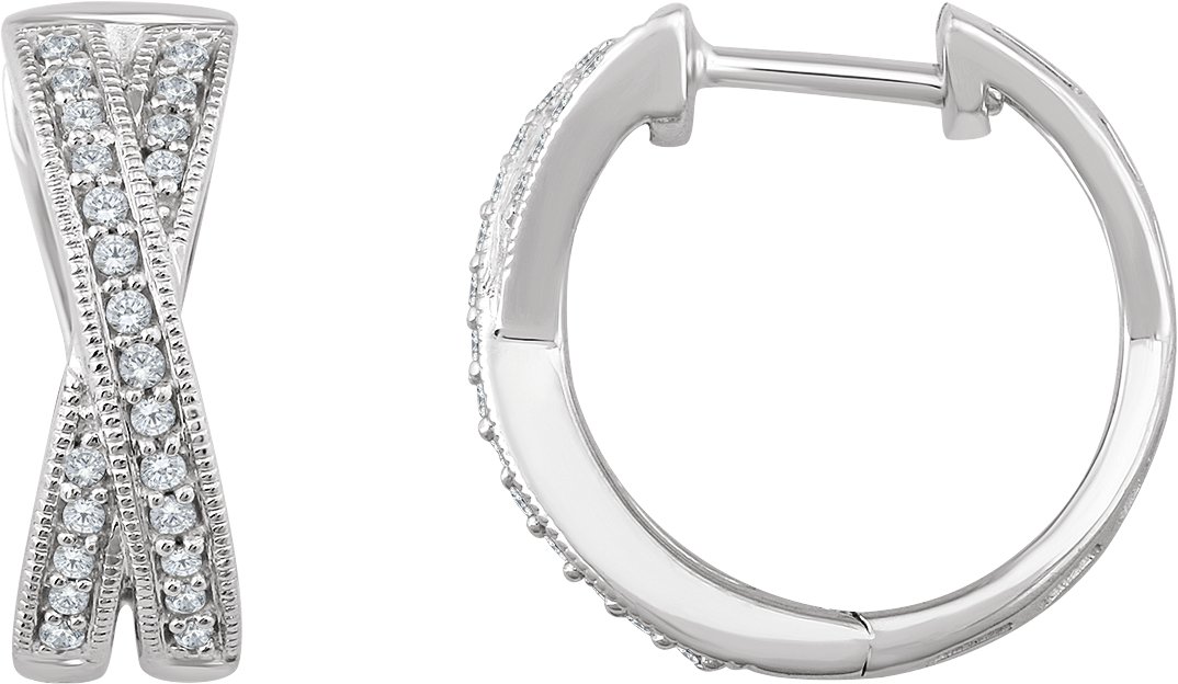 14K White 1/5 CTW Diamond Criss-Cross Hoop Earrings  